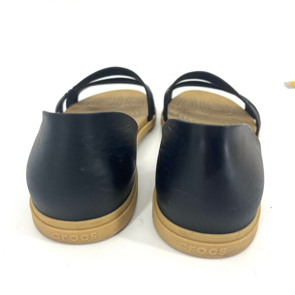 Crocs Rubber Slip-On Black Sandals 3-Bar Closed Back Waterproof Flats Size 8 - Picture 4 of 7